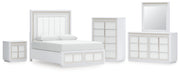 Chalanna Queen Upholstered Storage Bed, Dresser, Mirror, Chest and Nightstand