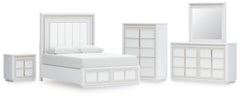 Chalanna Queen Upholstered Storage Bed, Dresser, Mirror, Chest and Nightstand