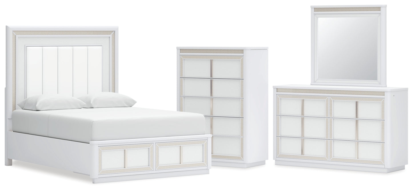 Chalanna Queen Upholstered Storage Bed, Dresser, Mirror and Chest