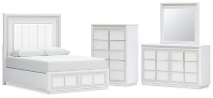 Chalanna Queen Upholstered Storage Bed, Dresser, Mirror and Chest