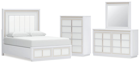 Chalanna Queen Upholstered Storage Bed, Dresser, Mirror and Chest