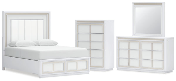 Chalanna Queen Upholstered Storage Bed, Dresser, Mirror and Chest