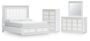 Chalanna California King Upholstered Storage Bed, Dresser, Mirror and Chest