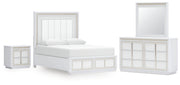Chalanna Queen Upholstered Storage Bed, Dresser, Mirror and Nightstand