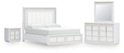 Chalanna California King Upholstered Storage Bed, Dresser, Mirror and Nightstand