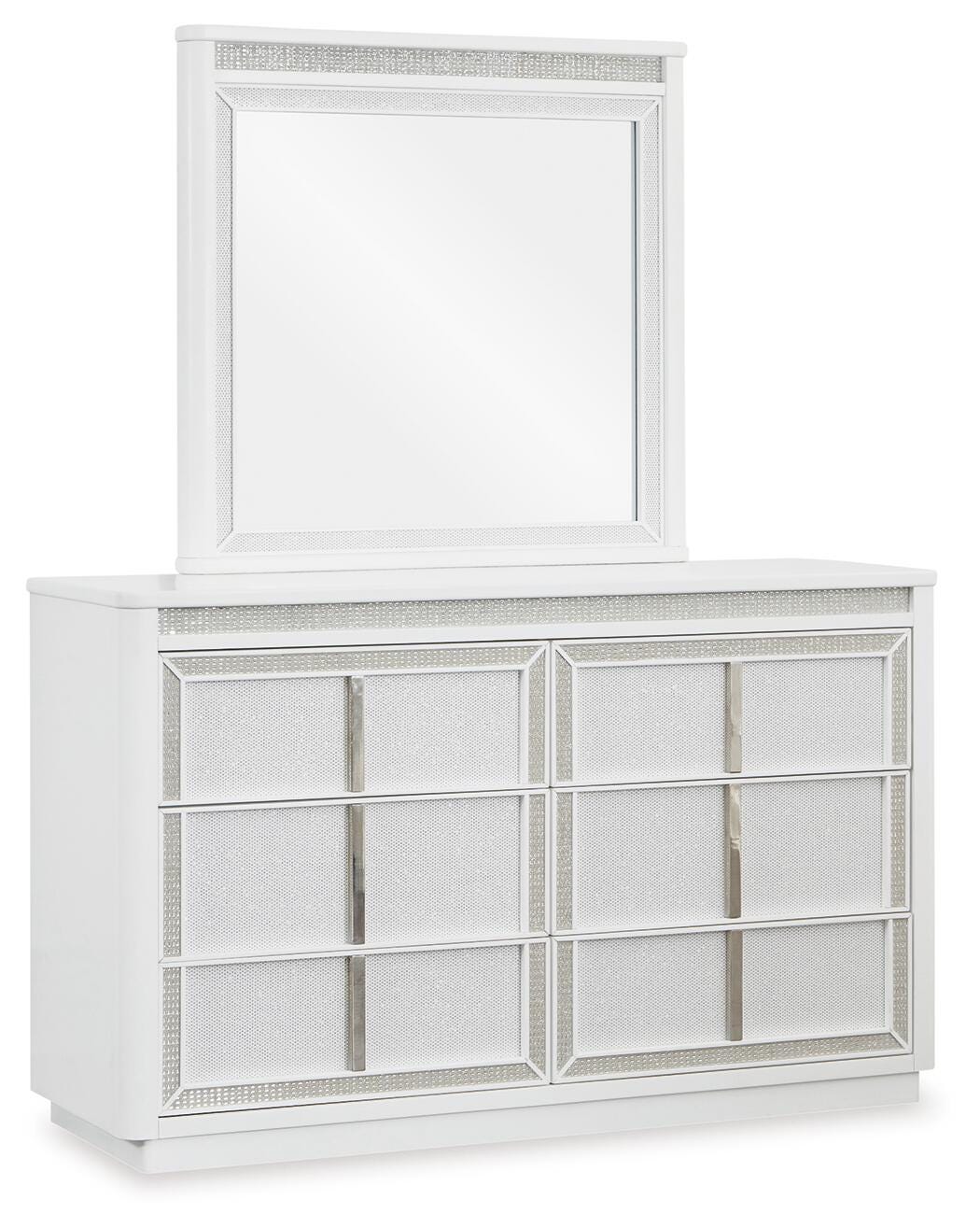 Chalanna Queen Upholstered Storage Bed with Mirrored Dresser