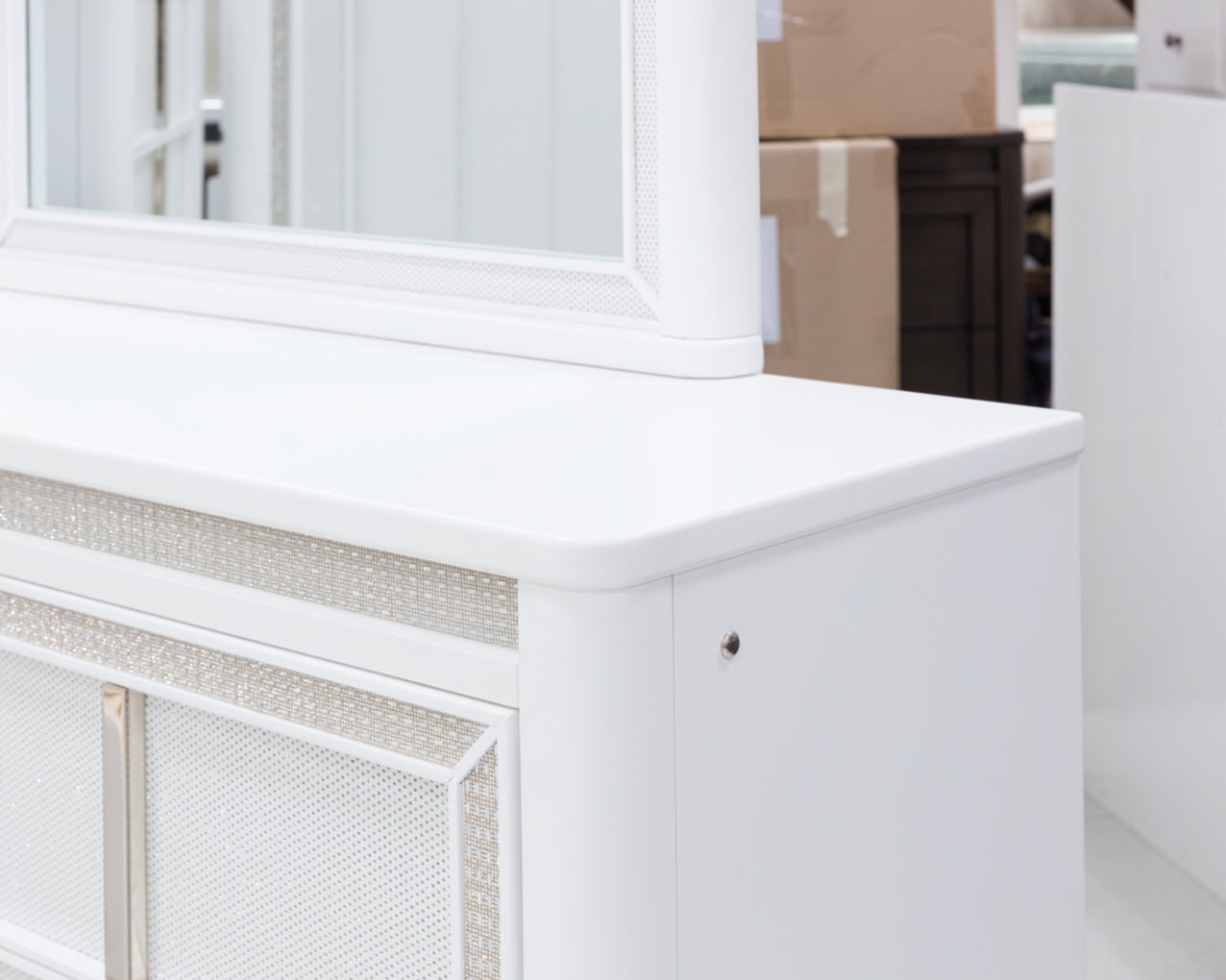 Chalanna King Upholstered Storage Bed, Dresser and Mirror