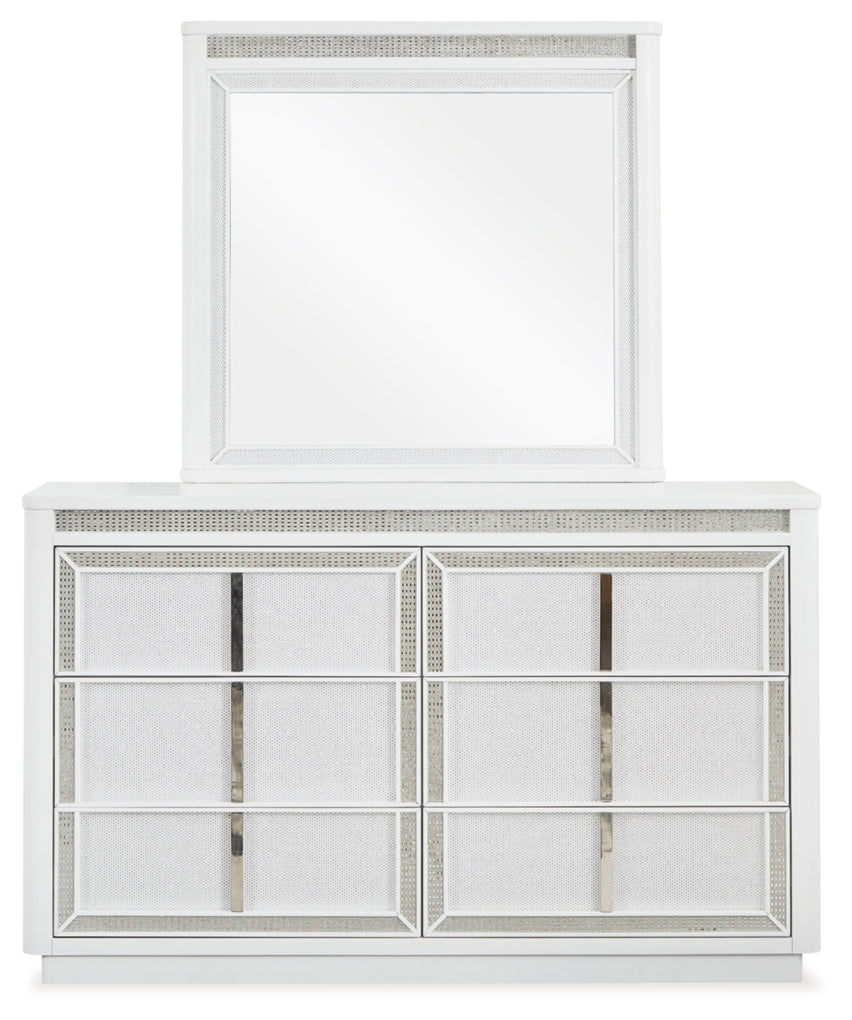Chalanna Queen Upholstered Storage Bed with Mirrored Dresser