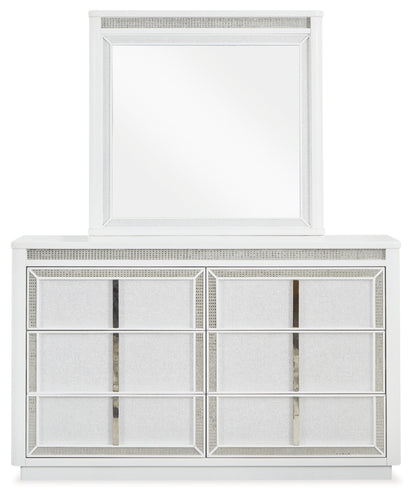 Chalanna Queen Upholstered Storage Bed with Mirrored Dresser