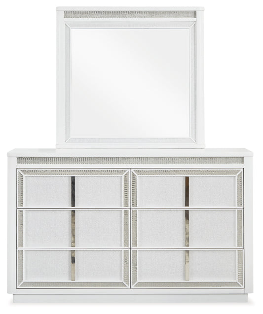 Chalanna Queen Upholstered Storage Bed with Mirrored Dresser