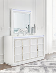 Chalanna King Upholstered Storage Bed, Dresser and Mirror