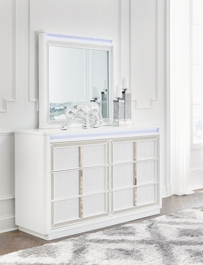 Chalanna King Upholstered Storage Bed, Dresser and Mirror