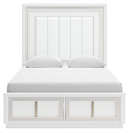 Chalanna Queen Upholstered Storage Bed, Dresser, Mirror, Chest and Nightstand