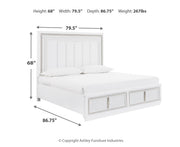 Chalanna King Upholstered Storage Bed, Dresser, Mirror and Nightstand