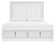 Chalanna King Upholstered Storage Bed, Dresser, Mirror and Chest