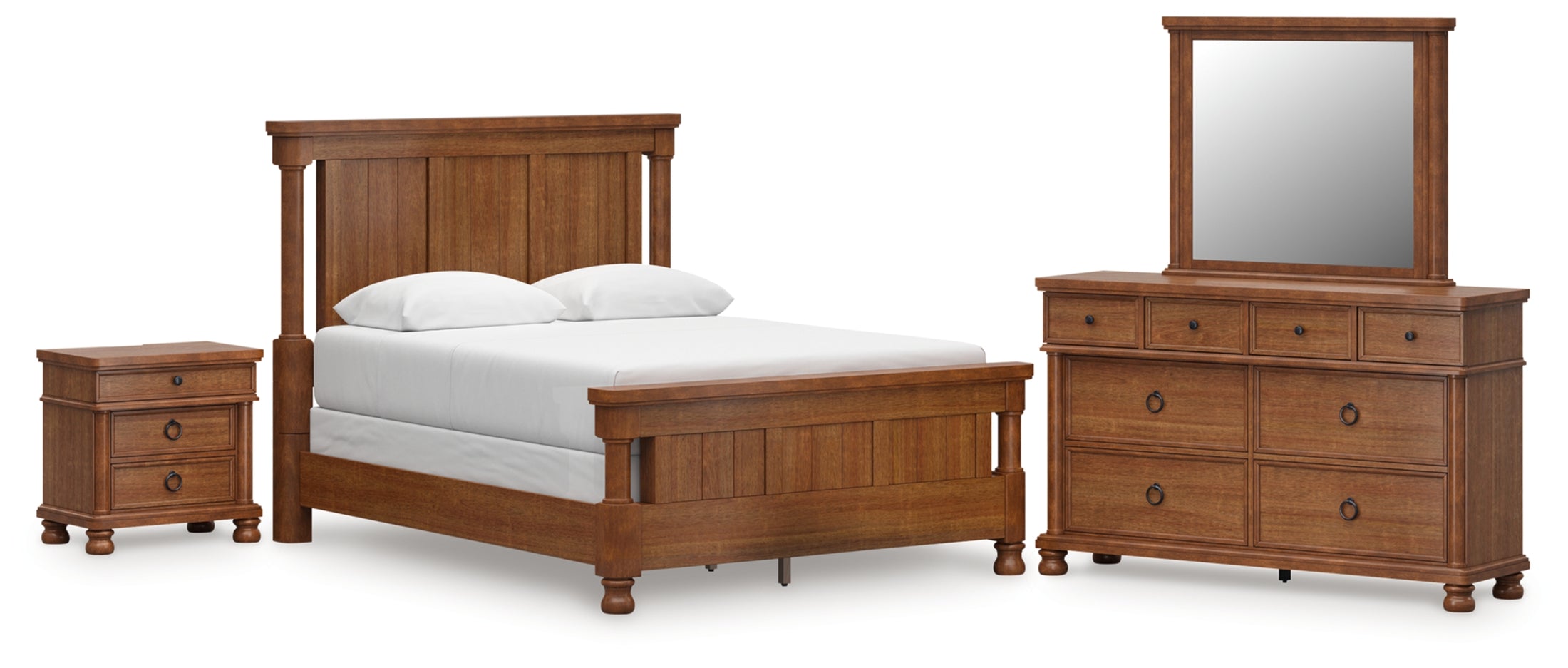 Rowlenstown Queen Poster Bed with Mirrored Dresser and Nightstand