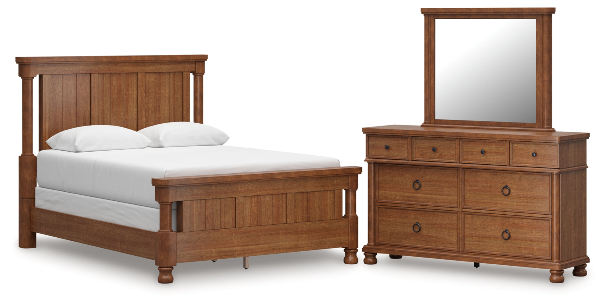 Rowlenstown Queen Poster Bed with Mirrored Dresser