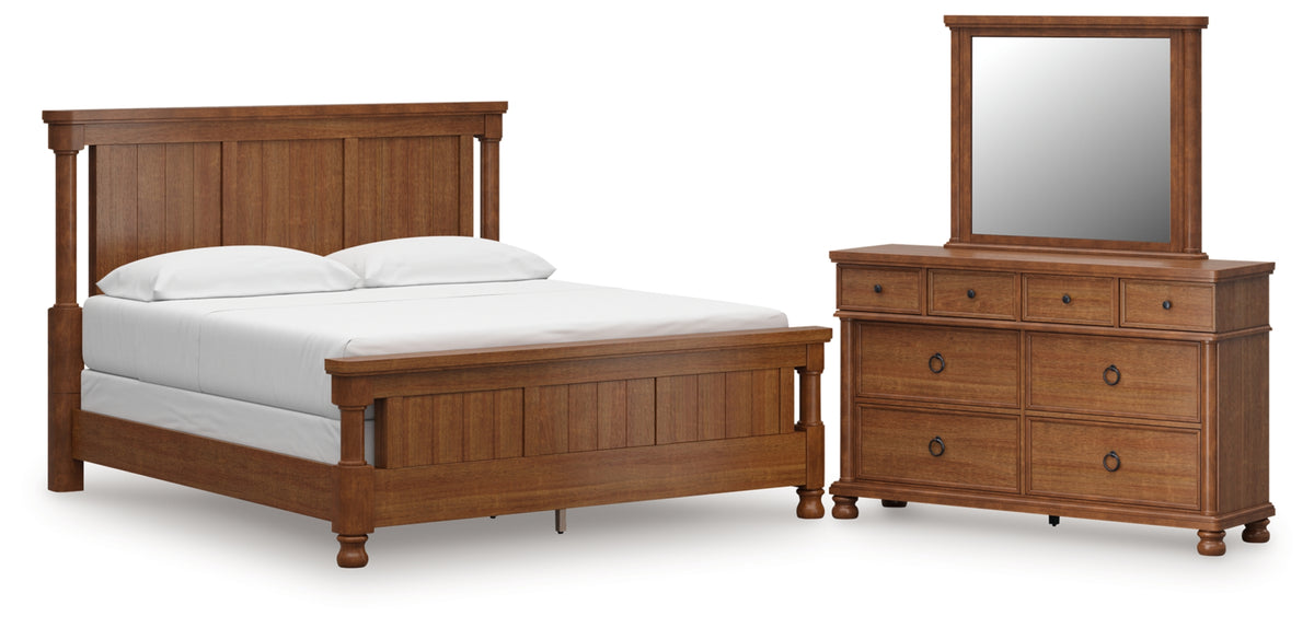 Rowlenstown California King Poster Bed with Mirrored Dresser