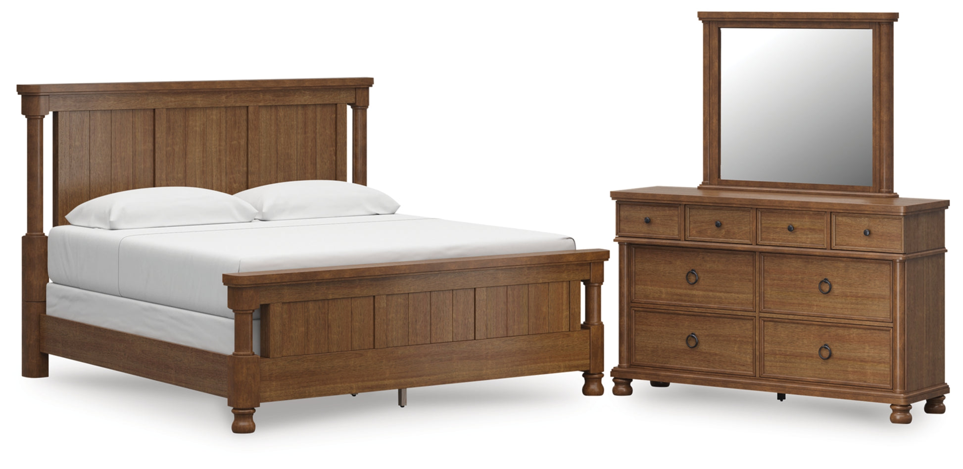 Rowlenstown California King Poster Bed with Mirrored Dresser