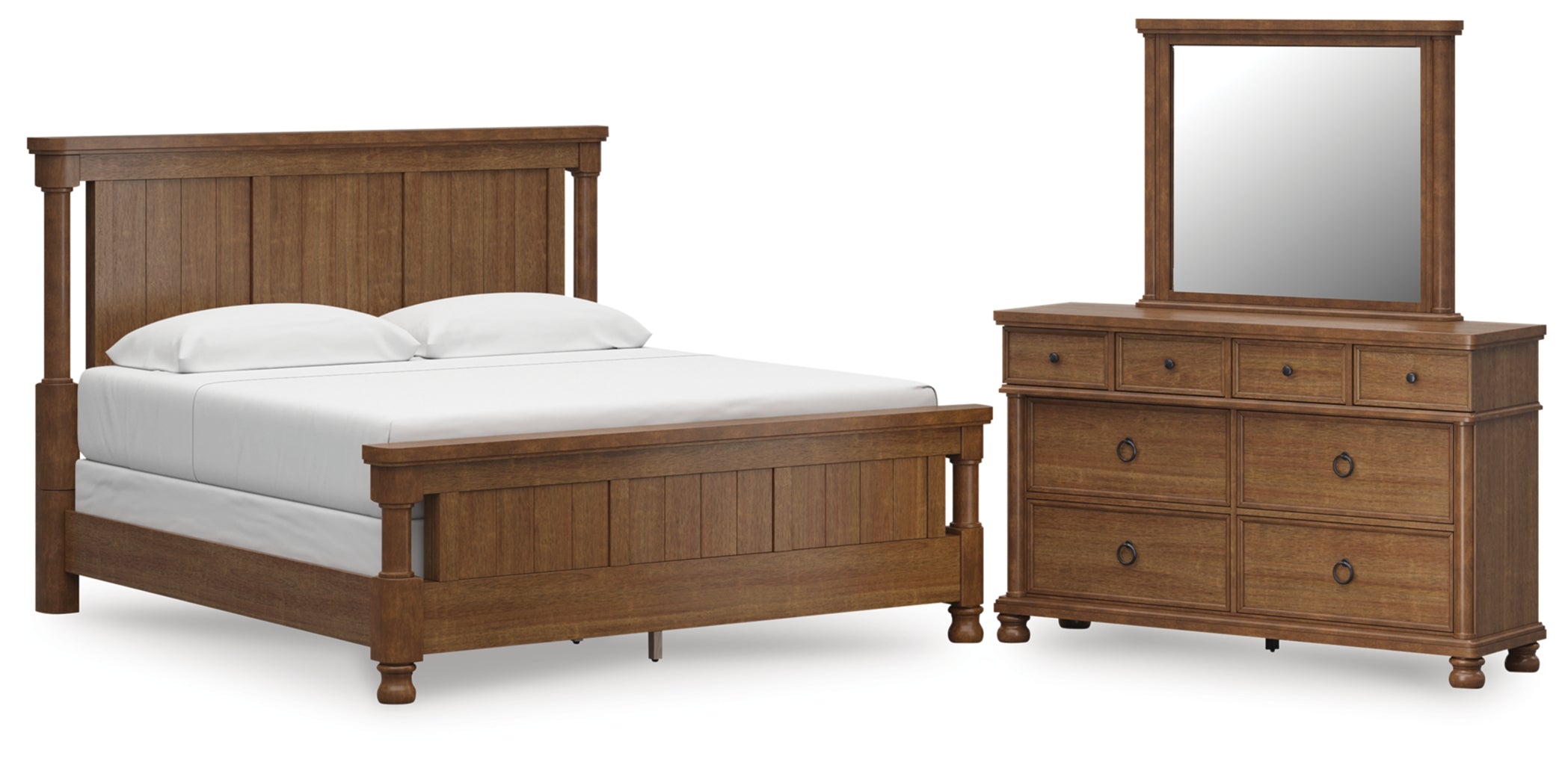 Rowlenstown California King Poster Bed with Mirrored Dresser