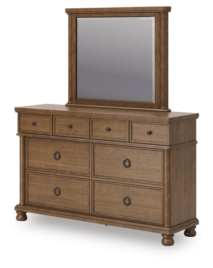 Rowlenstown California King Poster Bed with Mirrored Dresser