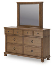 Rowlenstown California King Poster Bed with Mirrored Dresser and Nightstand