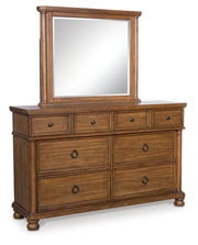 Rowlenstown California King Poster Bed with Mirrored Dresser and Nightstand