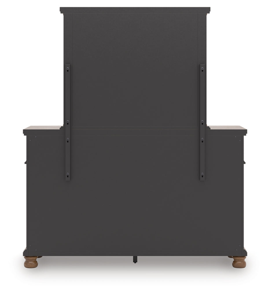 Rowlenstown California King Poster Bed with Mirrored Dresser and Nightstand