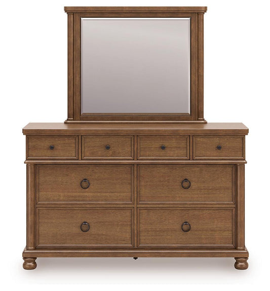 Rowlenstown Queen Poster Bed with Mirrored Dresser