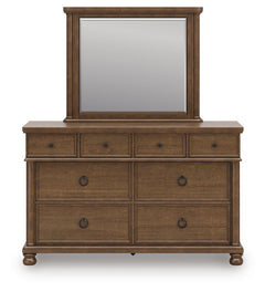 Rowlenstown California King Poster Bed with Mirrored Dresser and Nightstand