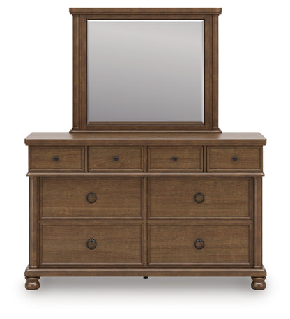 Rowlenstown California King Poster Bed with Mirrored Dresser and Nightstand