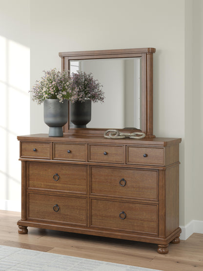 Rowlenstown Queen Poster Bed with Mirrored Dresser