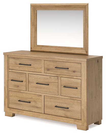 Galliden Dresser and Mirror in Rustic Wood Finish