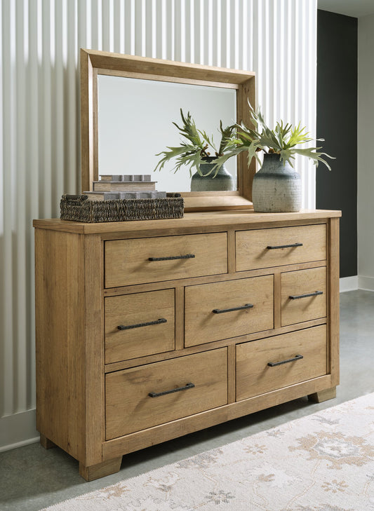 Galliden Dresser and Mirror in Rustic Wood Finish