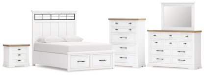 Ashbryn Queen Panel Storage Bed, Dresser, Mirror, Chest and Nightstand