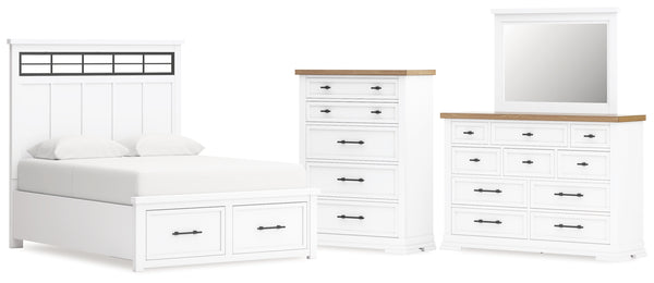 Ashbryn Queen Panel Storage Bed, Dresser, Mirror and Chest
