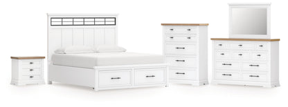 Ashbryn California King Panel Storage Bed, Dresser, Mirror, Chest and Nightstand