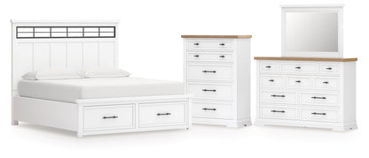 Ashbryn California King Panel Storage Bed, Dresser, Mirror and Chest