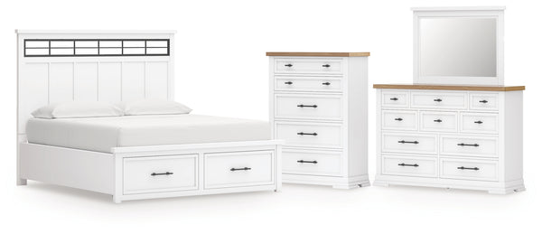 Ashbryn California King Panel Storage Bed, Dresser, Mirror and Chest