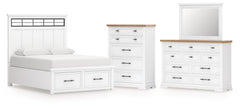 Ashbryn King Panel Storage Bed, Dresser, Mirror and Chest