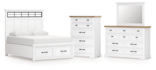 Ashbryn King Panel Storage Bed, Dresser, Mirror and Chest
