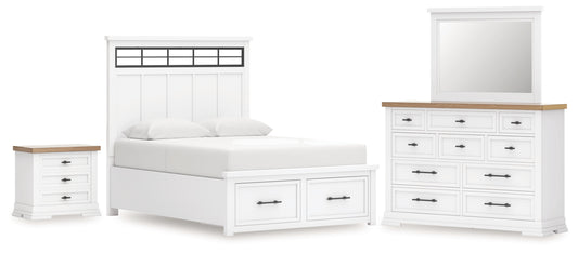 Ashbryn Queen Panel Storage Bed, Dresser, Mirror and Nightstand