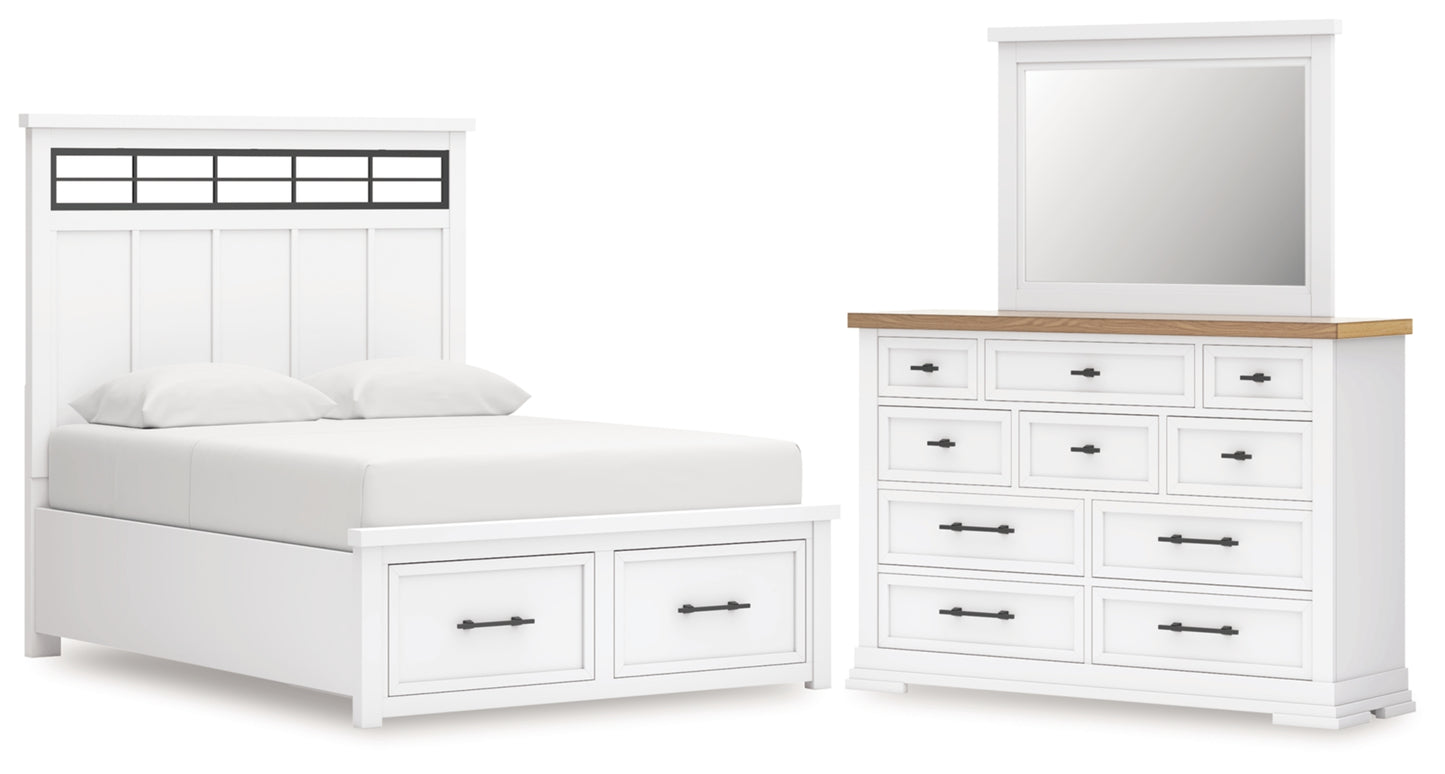 Ashbryn Queen Panel Storage Bed, Dresser and Mirror