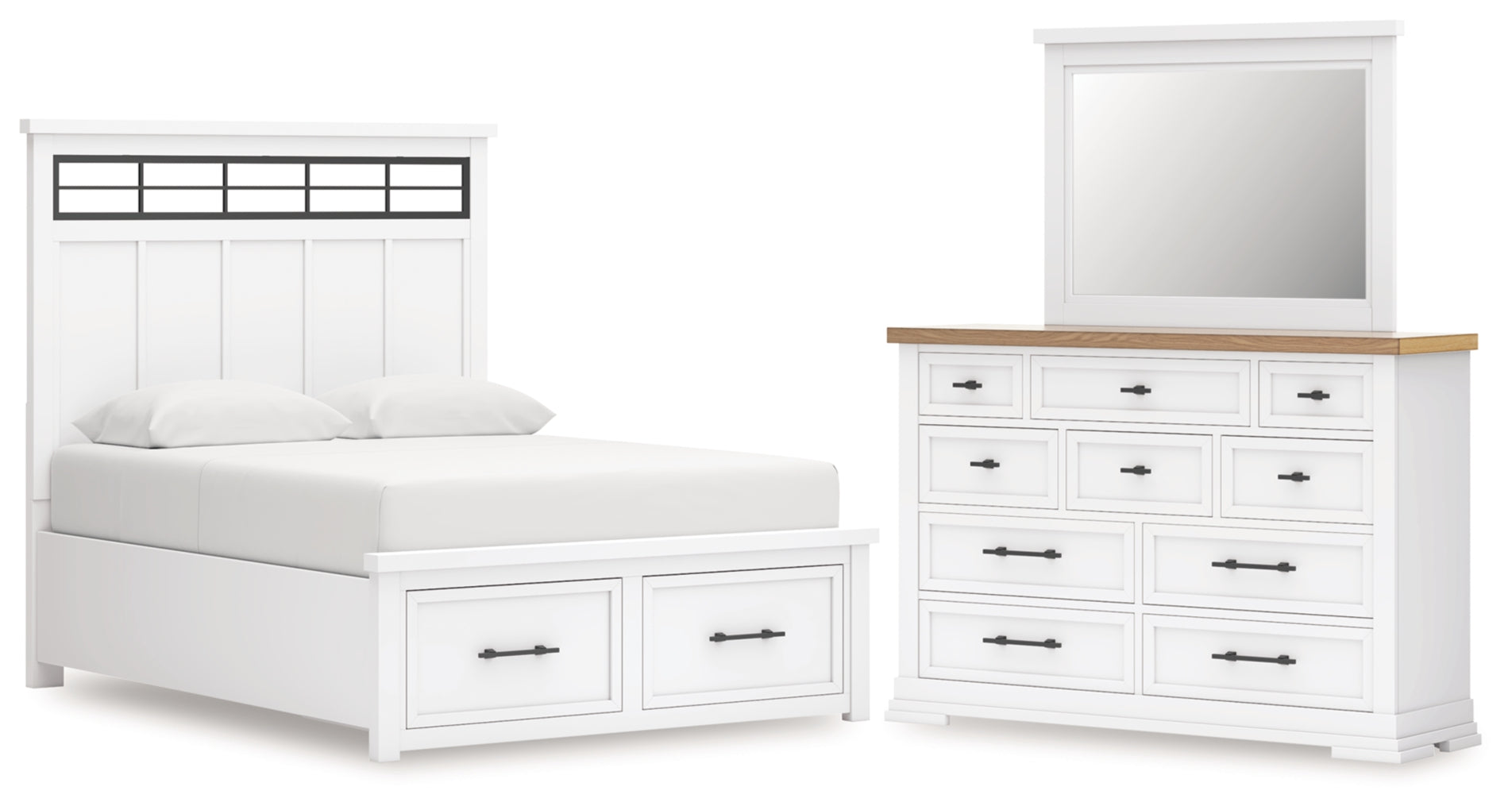 Ashbryn Queen Panel Storage Bed, Dresser and Mirror