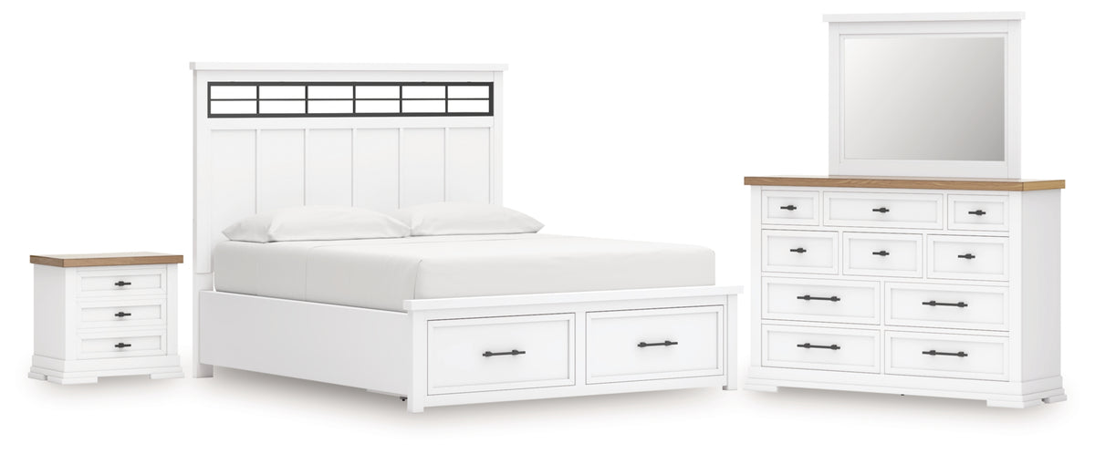 Ashbryn California King Panel Storage Bed, Dresser, Mirror and Nightstand