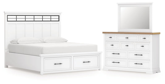 Ashbryn California King Panel Storage Bed, Dresser and Mirror