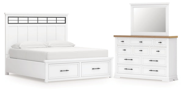Ashbryn California King Panel Storage Bed, Dresser and Mirror