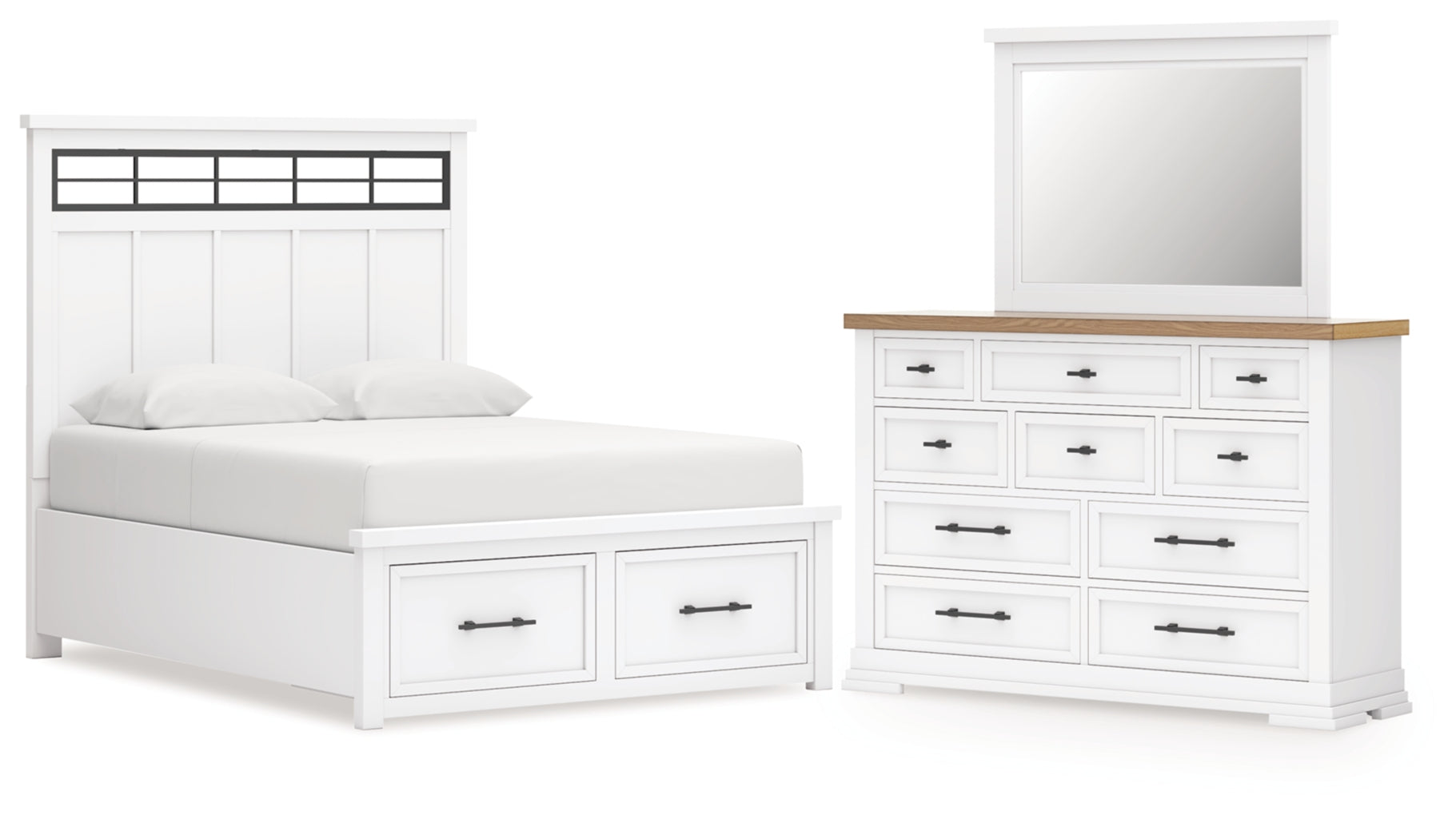 Ashbryn King Panel Storage Bed, Dresser and Mirror
