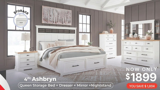 Ashbryn Queen Panel 4PC Storage Bedroom Set