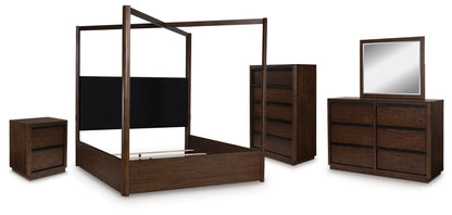 Dilenno Queen Canopy Bed with Mirrored Dresser, Chest and Nightstand